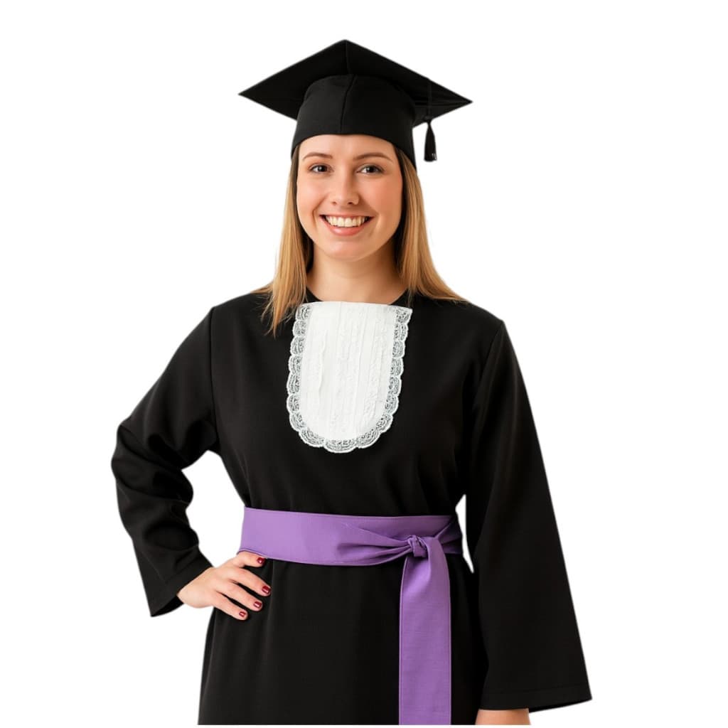 Kit Graduação Completo Unissex – Beca, Capelo, Faixa e Jabô