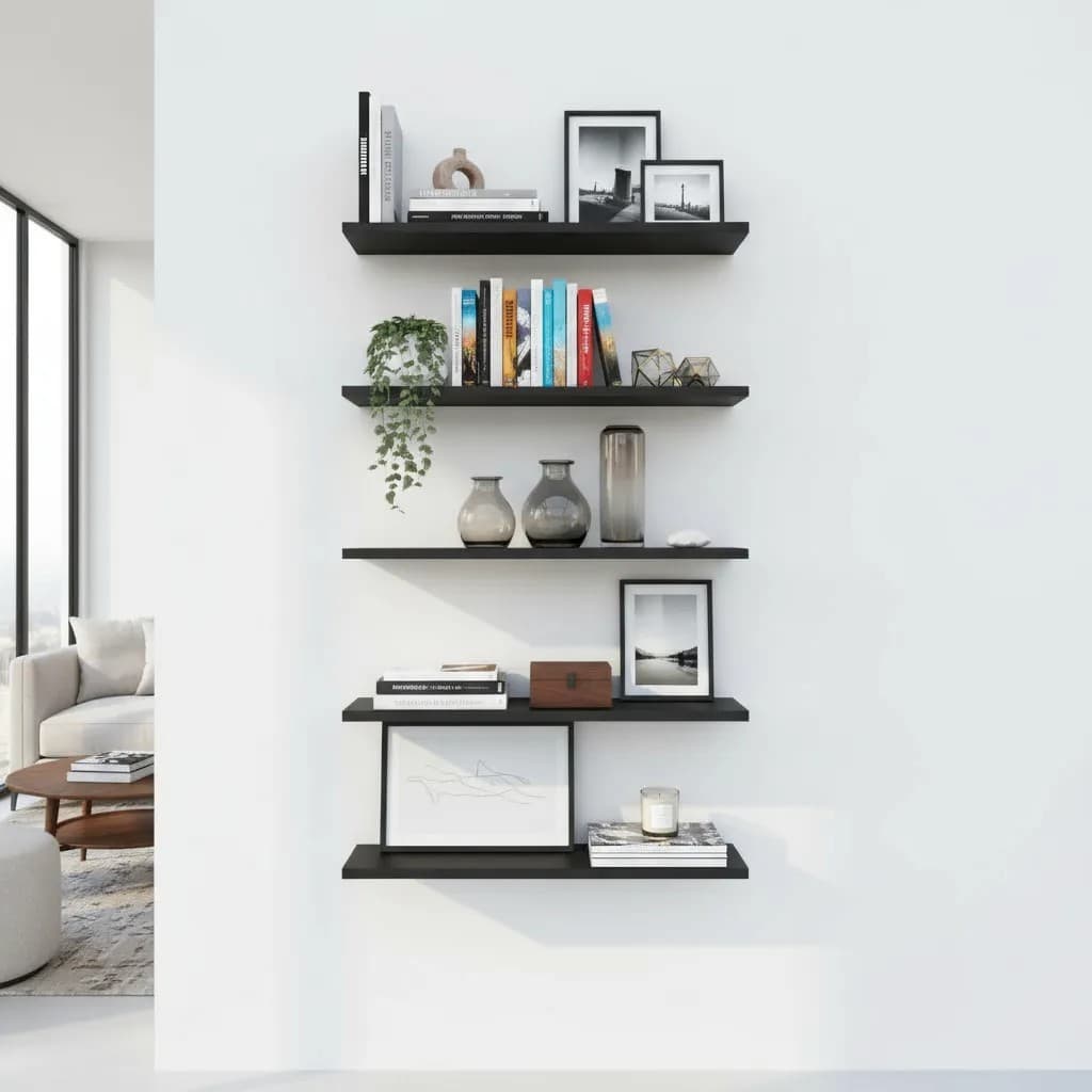 Kit 05 Prateleiras 30cm MDF Preto Nicho Sala Quarto Banheiro Decoração Organizador Suporte Flutuante