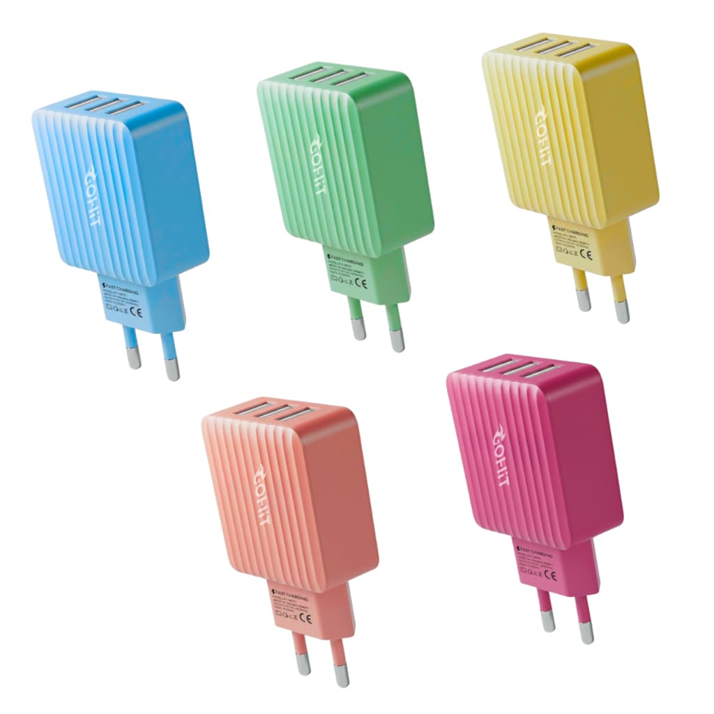 Carregador Turbo 3 USB GOHIT GT-MK3U 5.8A Sem Cabo USB Tipo Lightning Fonte Tomada Rápida