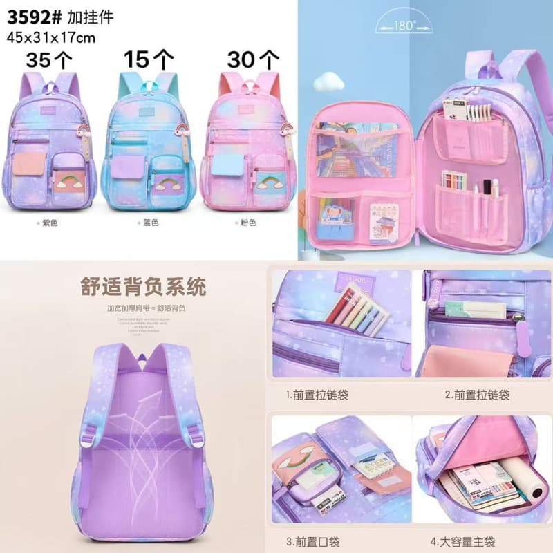 Mochila Escolar Feminina Infantil Juvenil Bolsa Grande Passeio Viajem Menina Abertura180º ref 3592