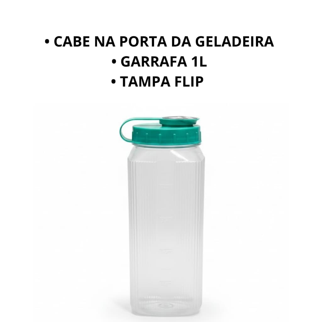 Garrafa 1L Slim com Tampa Flip | Porta Geladeira | Água, Suco e Leite