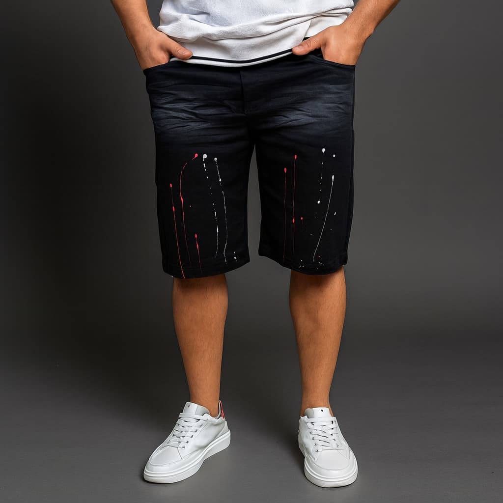 Bermuda Jeans Preta Splash Short Masculino Lycra Elastano Premium Colorida Presente Pai
