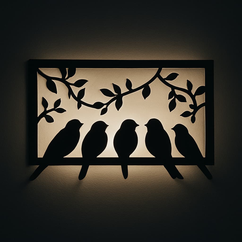 Quadro Decorativo Pássaros MDF Vazado Preto – Decoração Moderna para Sala e Área de Lazer
