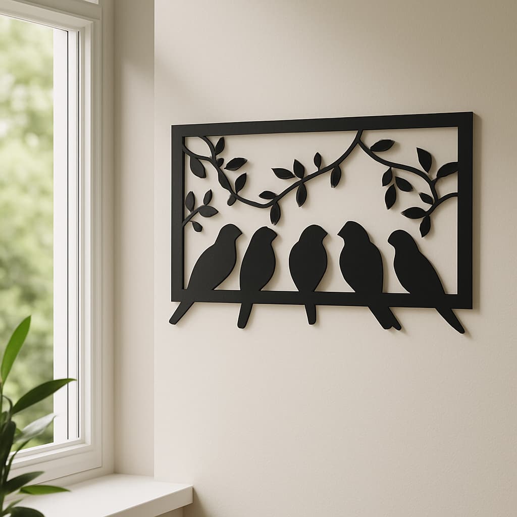 Quadro Vazado de Pássaros em MDF – Arte de Parede Moderna Estilo Natureza