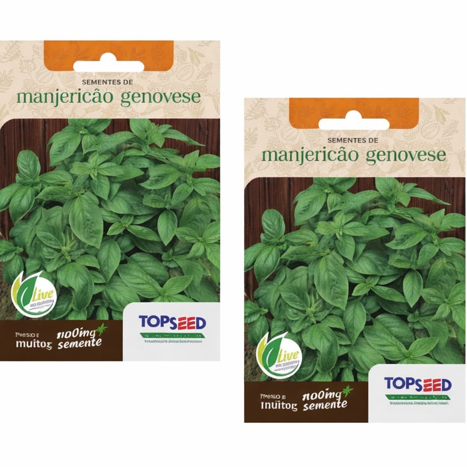 Kit 2 Sementes de Manjericão Genovese Topseed 100mg Alfavaca para Horta Vaso Pesto e Temperos