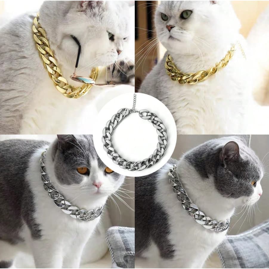 coleira para pet,colar decorativo com corrente dourada e prata para fotografia, acessórios para animais de estimação