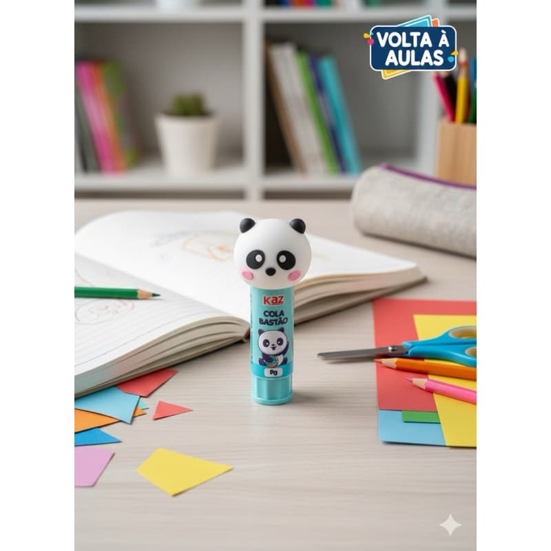 Cola Bastão escolar Divertida - ponta de Pandinha - Cola Forte e Sem Sujeira