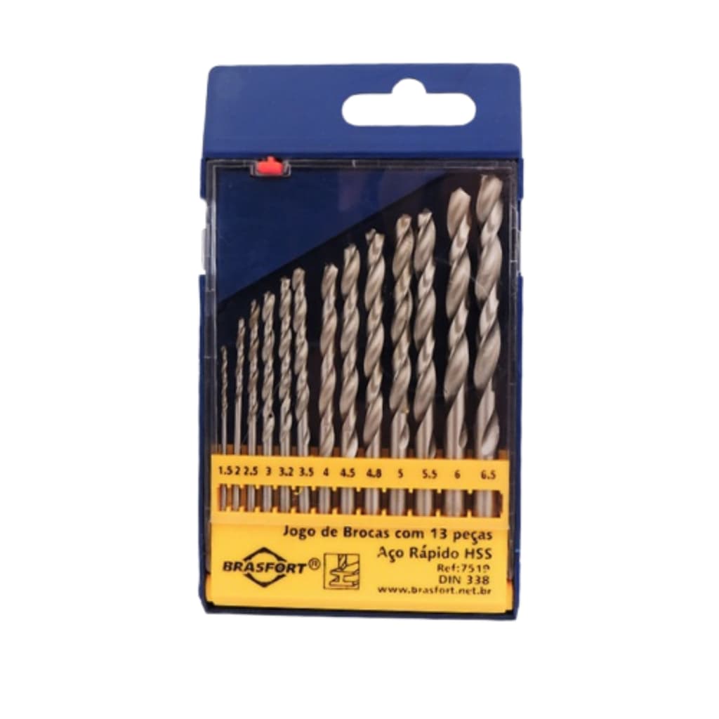 Jogo De Broca Aço Rápido, Com 13 Peças, Brocas De 1.5 á 6,5 mm,  Metais, Plásticos, Concreto