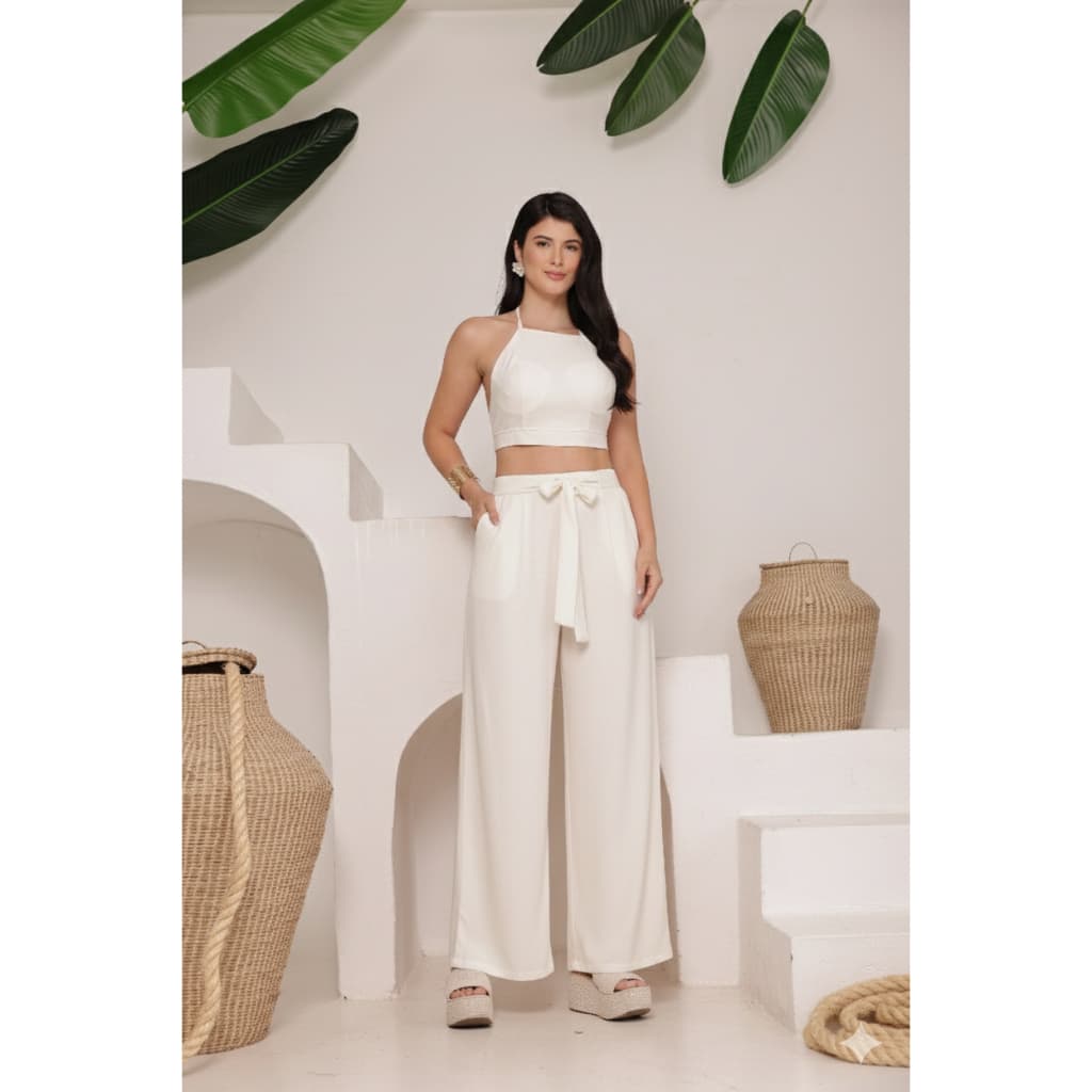 Calça Pantalona Feminina Sarja Cintura Alta Elegante Moderna Confortável Premium
