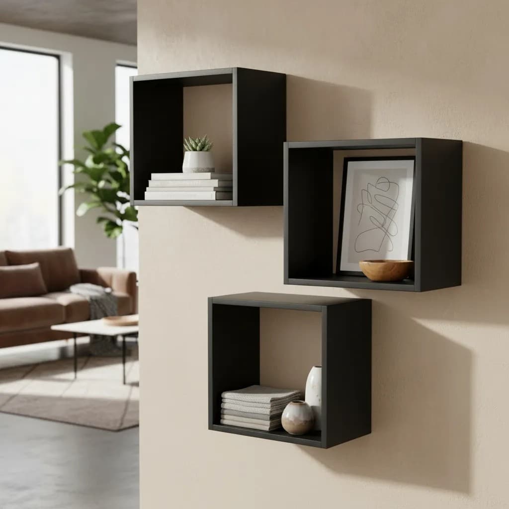 Kit 03 Nichos MDF Preto 20cm Decoração Sala Cozinha Quarto infantil Decorativo Salão Organizador