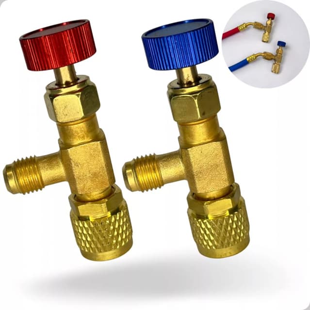 Kit Válvula Acionadora Schrader Controle Fluido Refrigeração 1/4 5/16 R22 R410 R32 + Adaptador