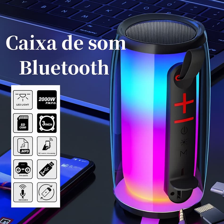Caixa de Som Bluetooth Portátil Potente 30W LED RGB sem fio TWS FM/USB/Cartões SD para Festa Praia
