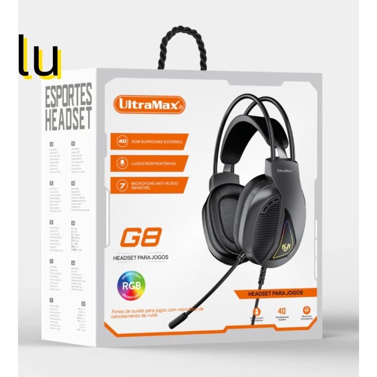 Headset Fone Para Video Gamer Fone de Ouvido Com Microfone RGB LED Para PS4, PS5, X-one, Celula e Computador Ult-G8