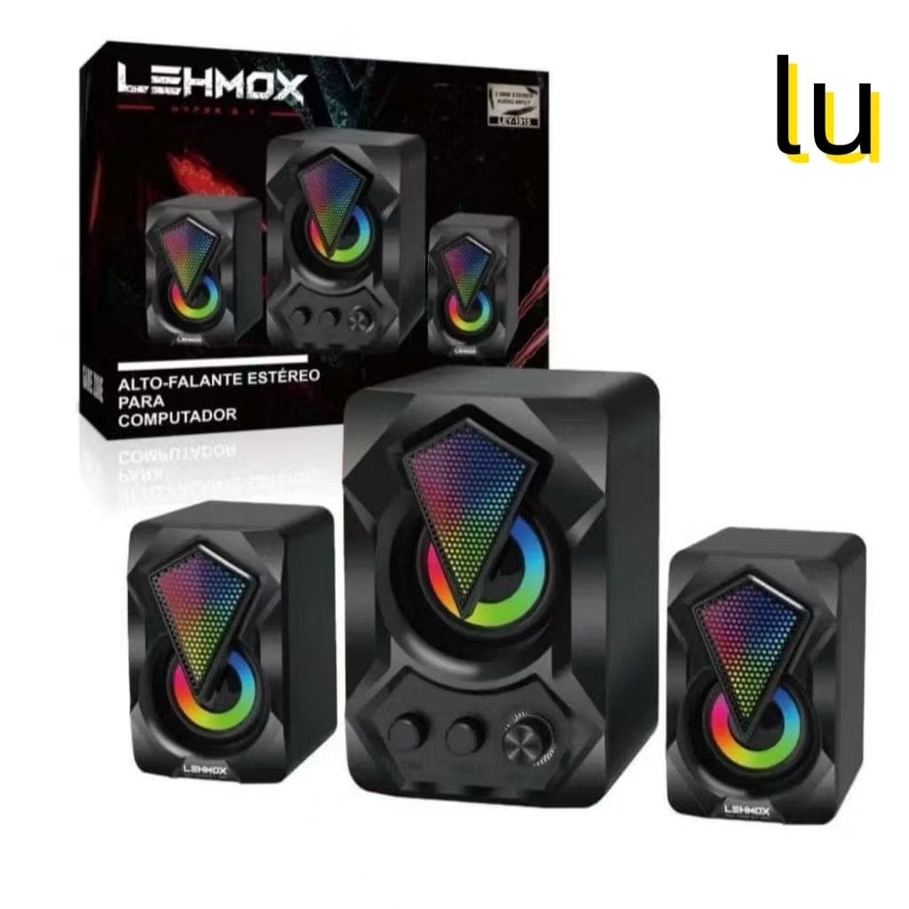 Alto-falante Gamer USB Computador Pc Notebook Luzes LED RGB Caixinha de Som Caixa Potente