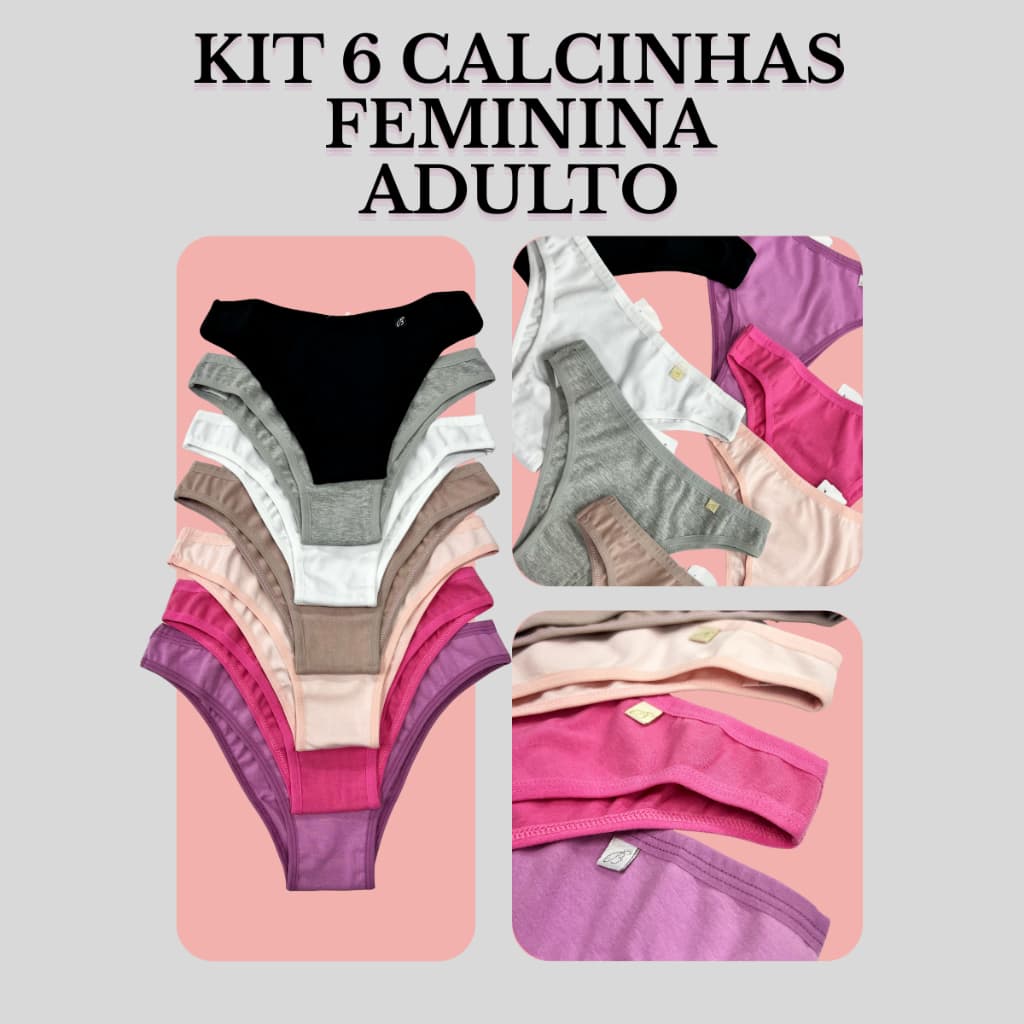 Kit 6 Calcinha Feminina Slim Cotton Premium Kit Econômico 534-K6