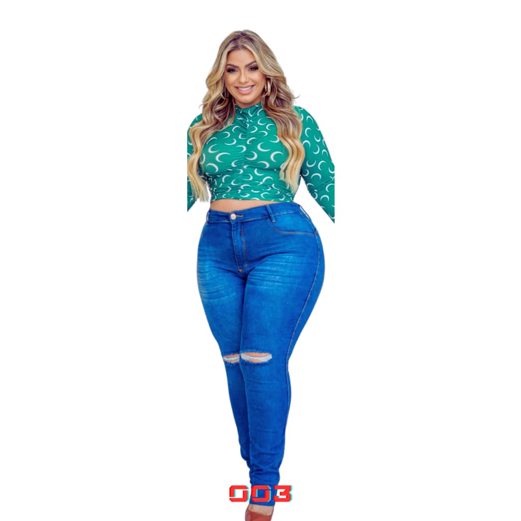 Calça Skinny Jeans Feminina Plus Size Cintura Alta Premier Curve