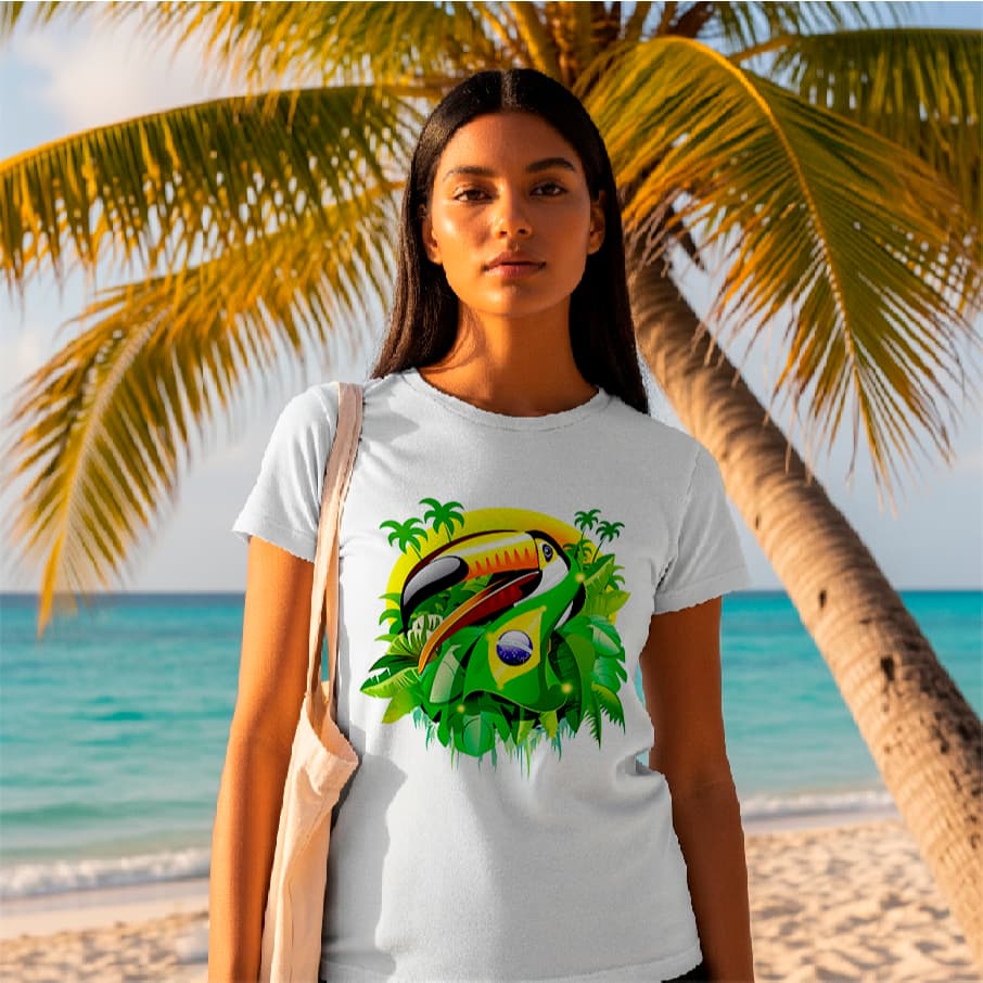 Camiseta Unissex para Copa do Mundo de 2026 Com a estampa da Bandeira do Brasil com Tucano