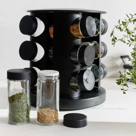 Porta Tempero Giratório 9 Potes De Vidro Com Tampa Dosadora Elegance