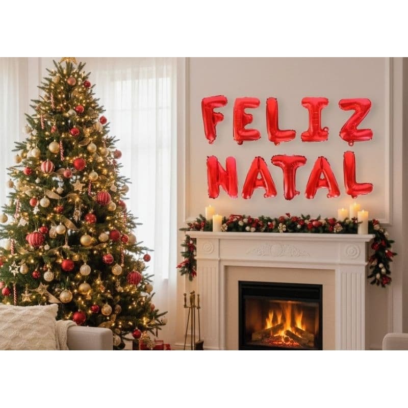 Kit Balões Balão Metalizado Vermelho De 37 Cm - Feliz Natal