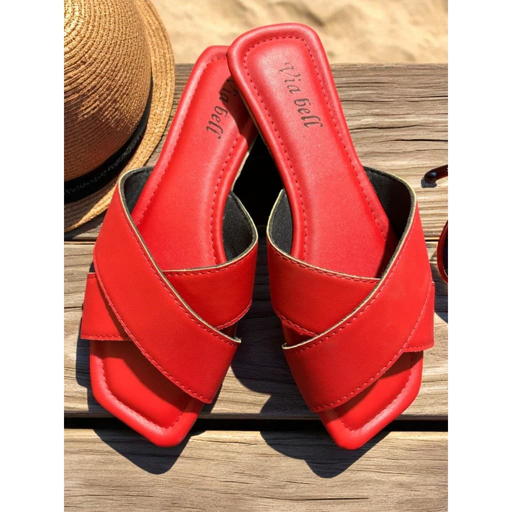 Rasteirinha Feminina X Confortável Bico Quadrado Slide Sandália Verão