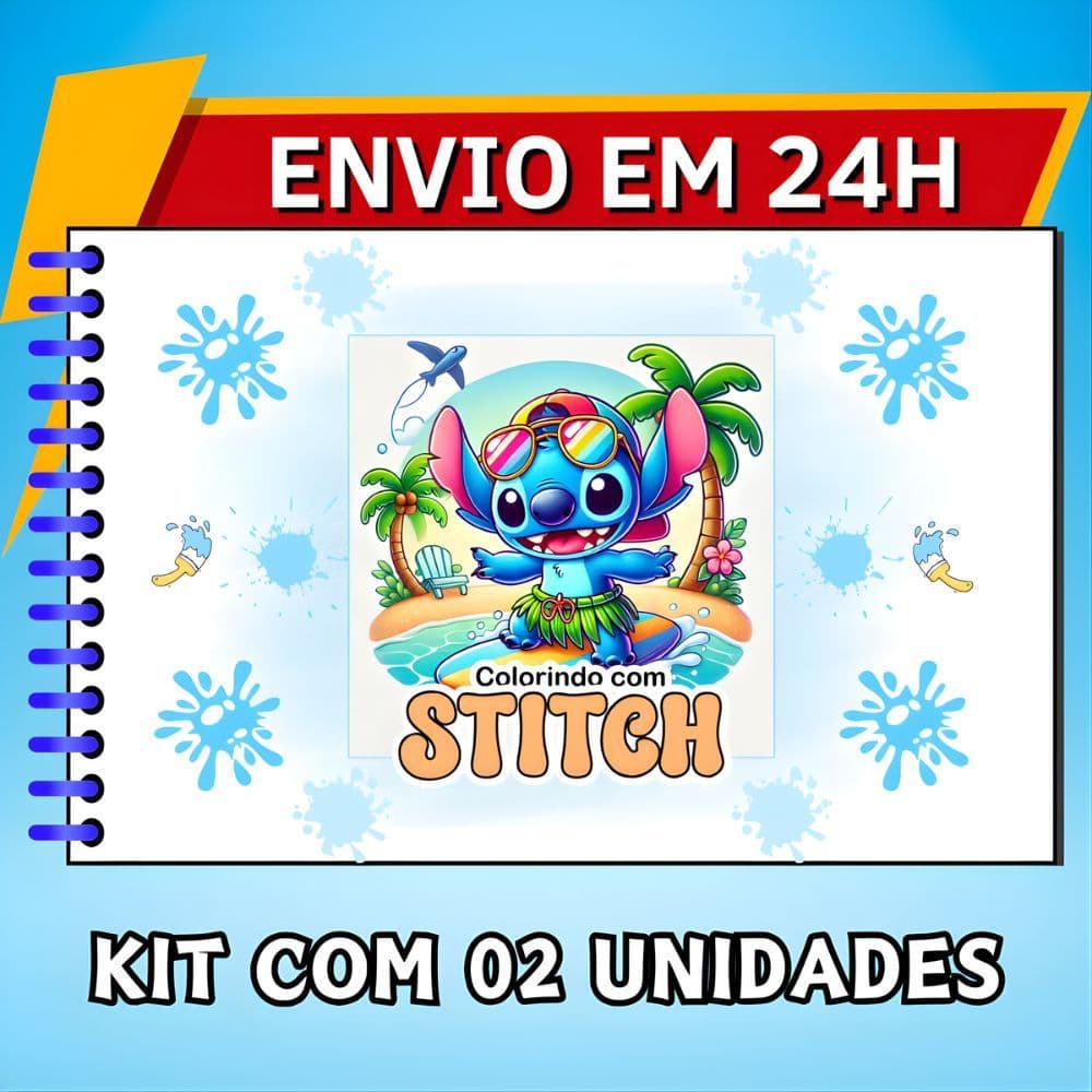 Livros de Colorir Stitch – Infantil, 50 Desenhos Cada, A5, Espiral