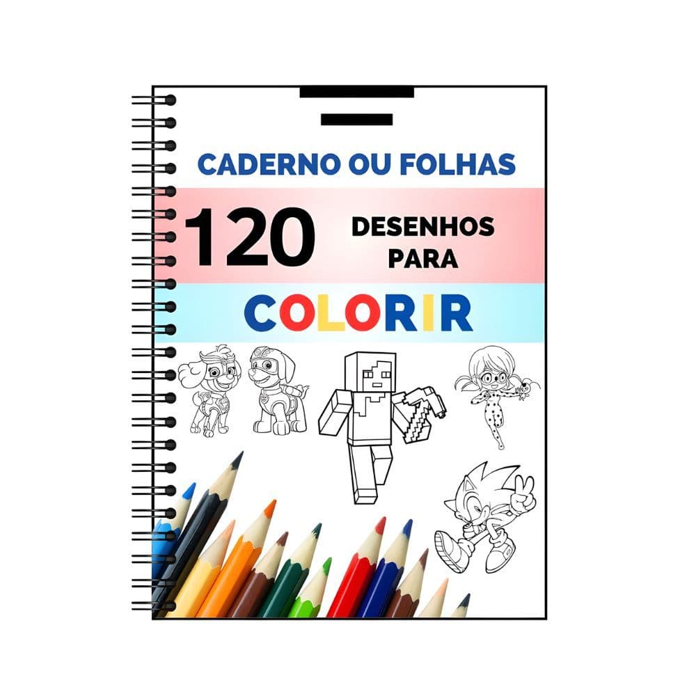 Caderno Livro De Colorir Infantil com 120 desenhos