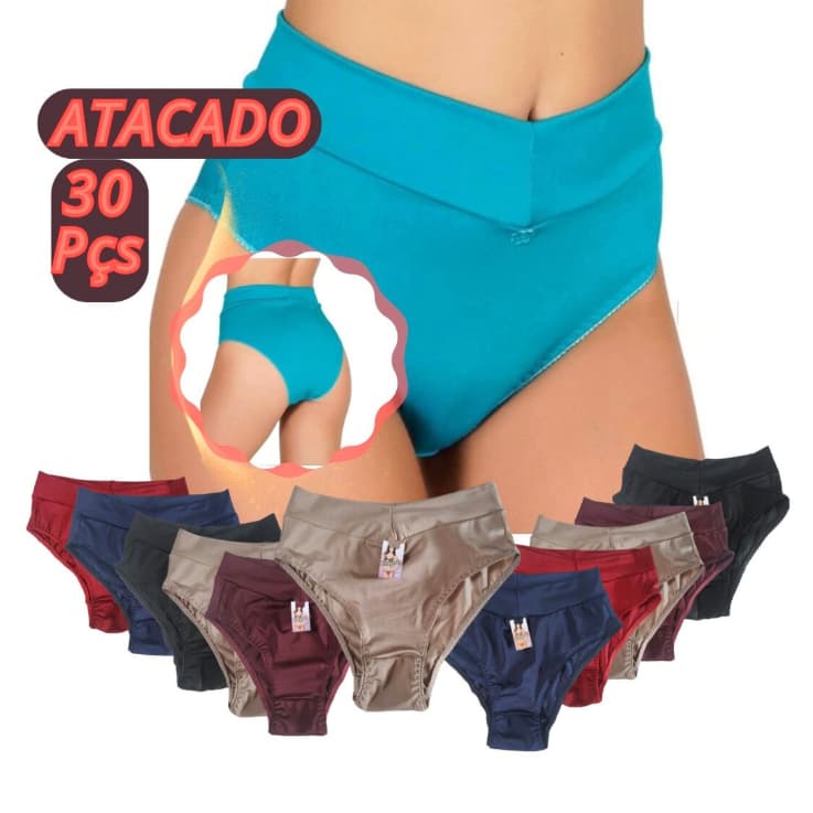 Kit 30 Calcinhas Cós Alto Lycra Modeladora Feminina Atacado – Confortável e Alta Qualidade