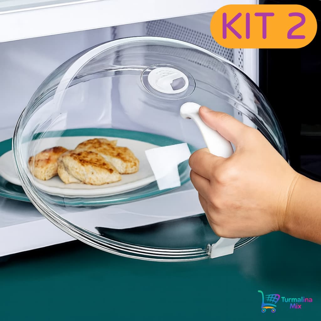 Tampa Microondas Anti-Respingo Com Alça e Válvula Livre de BPA Premium Transparente Pratico