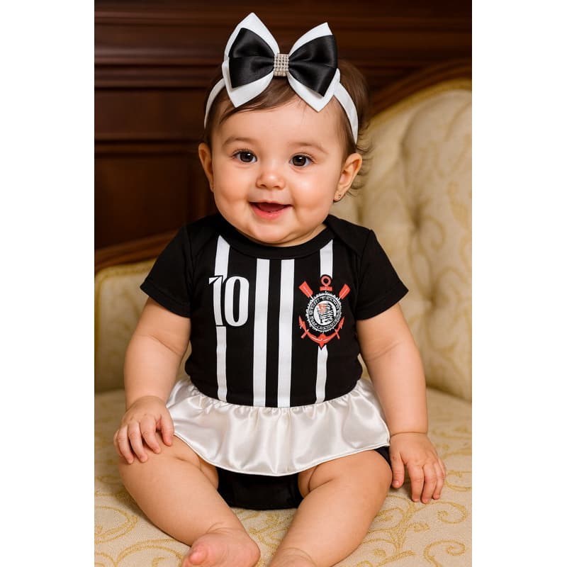 Body Timão Mesversário Menina com Tule e Laço Kit Torcedor Menino