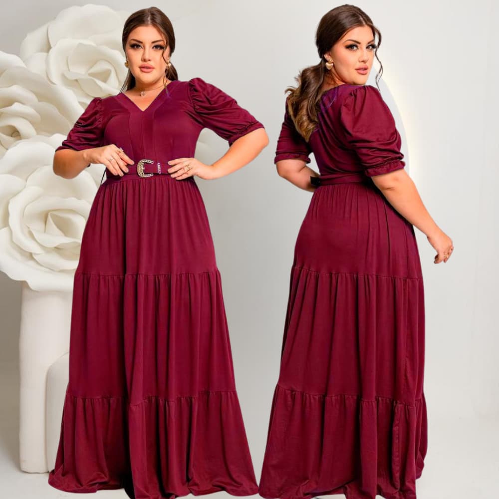 Vestido Feminino Longo Evangelico Plus Size Duas Marias Com Cinto Tendencia Fardamento Do M Ao EXG