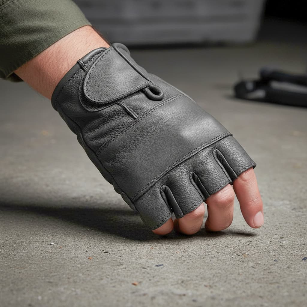 Luva Masculina Meio Dedo Motociclista Moto Motoqueiro Motoboy Em Couro Legítimo