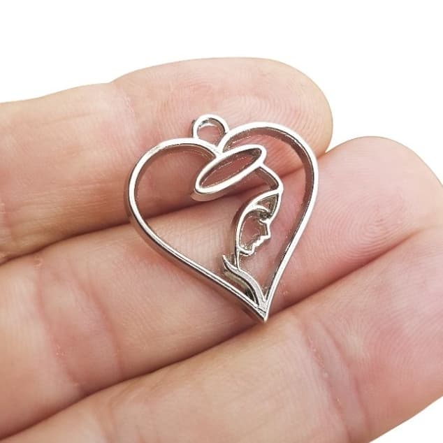 20 Pingente de Metal Coração Nossa Senhora Para Fazer Bijuterias e Artesanatos