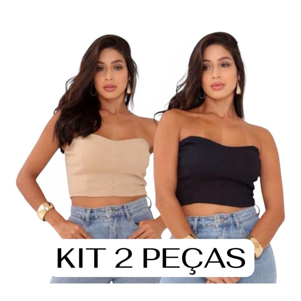 Kit 2 Tube Top Cropped Feminino Blusa Tomara Que Caia Ribana Premium Canelado Forro Duplo sem Bojo