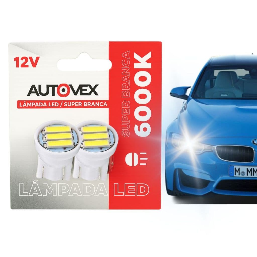 Par Pingo De Led T10 Branco Universal Luz Posição Interna Carro Moto Luz de Placa