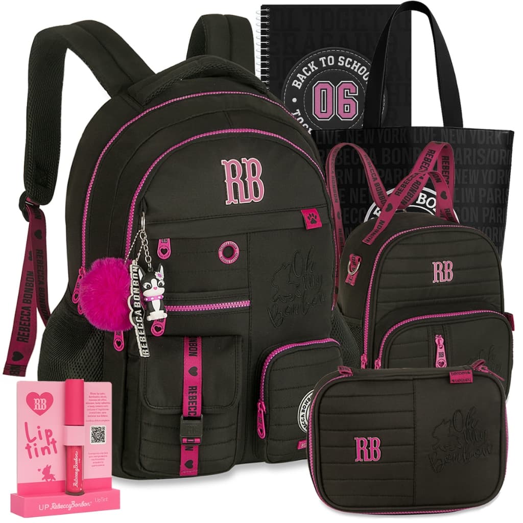 Kit Mochila RB Rebecca Bonbon Lançamento Escolar Lancheira Estojo 2026 com Brinde