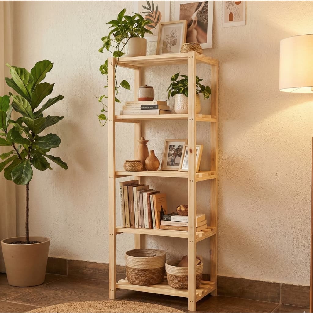 Estante De Madeira Pinus Com 5 Prateleiras Multiuso Organizadora Para Quarto Cozinha 120 x 50 cm