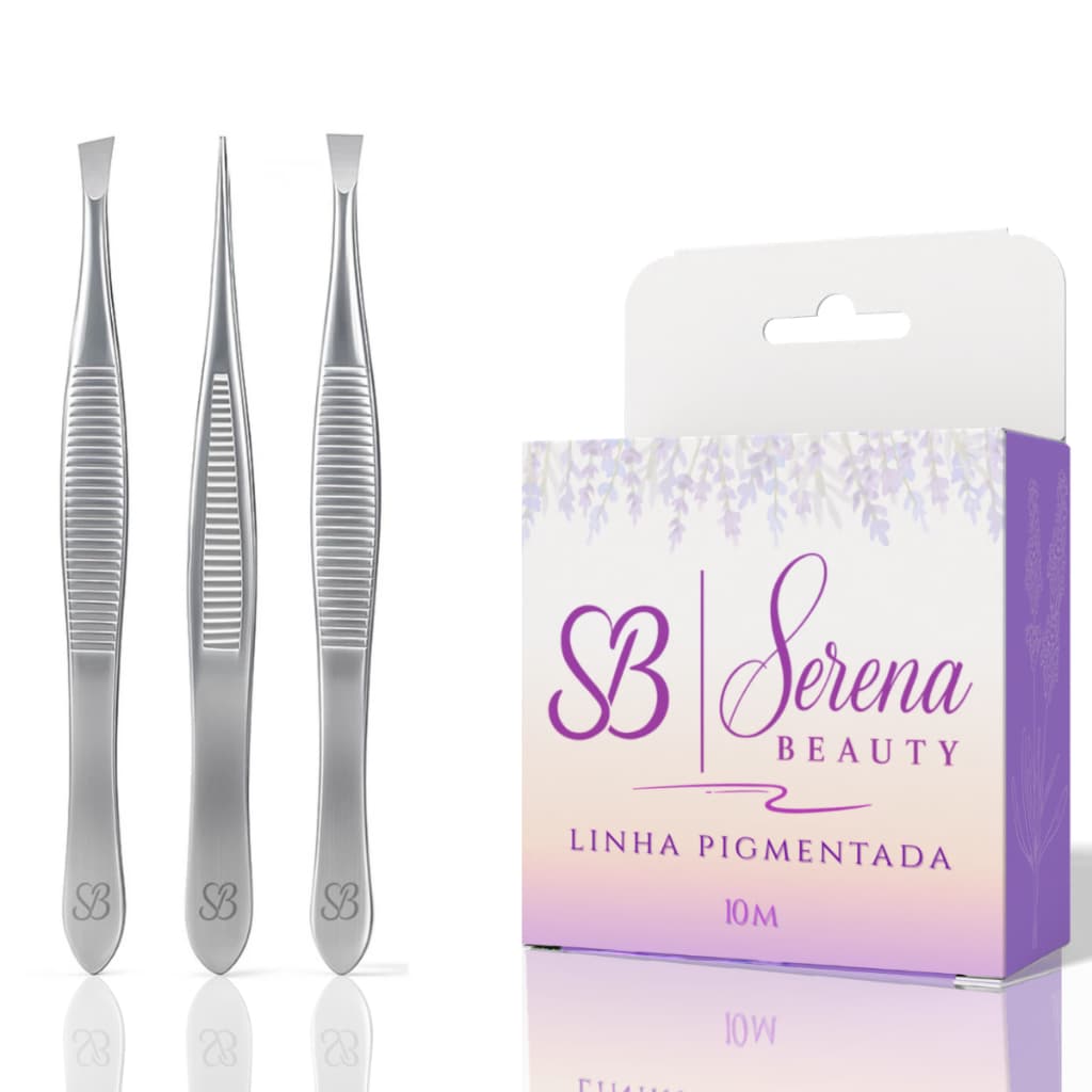 Pinças Chanfrada Fina e Reta + Linha Pigmentada para Design de Sobrancelhas