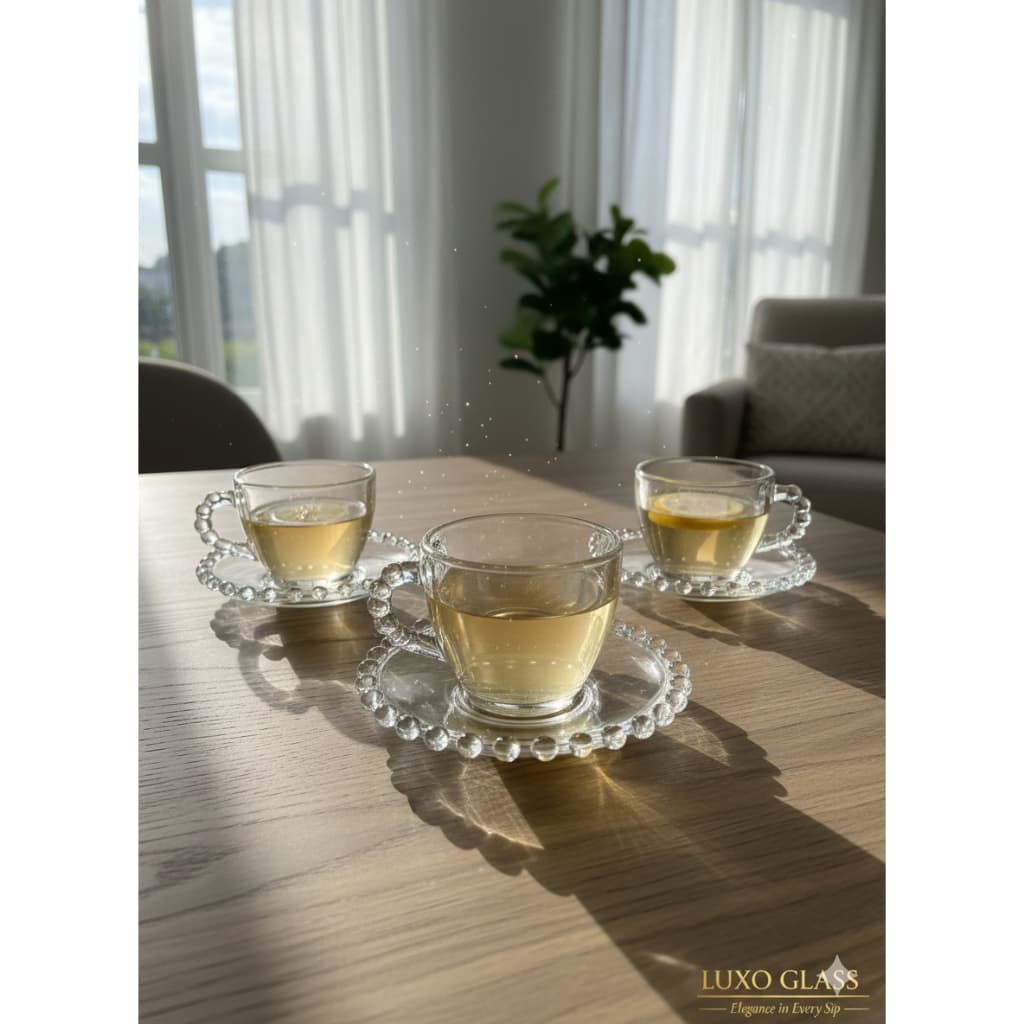 Jogo de 4 Xícaras de Chá com Pires 100ml em Vidro Elegante para Café e Chá Mesa Posta