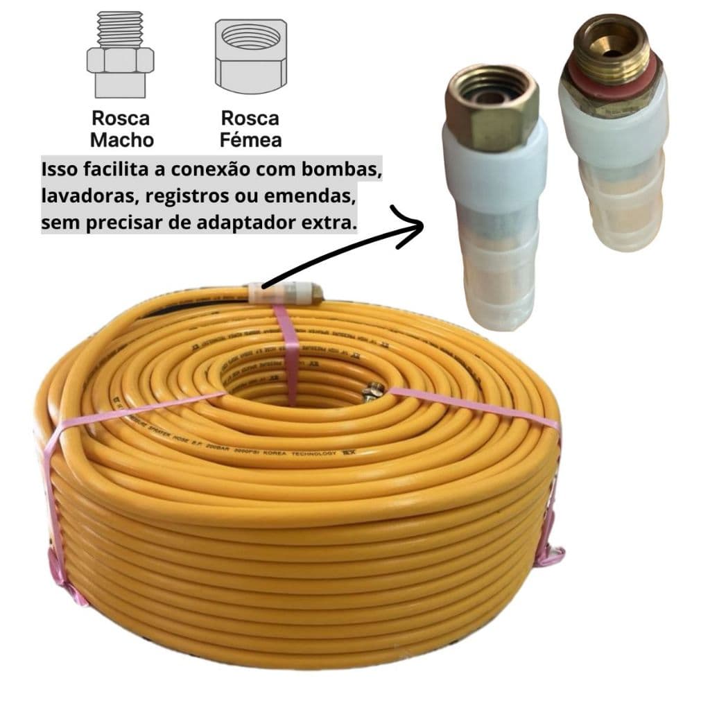 Mangueira Alta Pressão 3000 PSI 100m Rosca Fêmea E Macho 13.8mm - 5/16 Ou 1/4