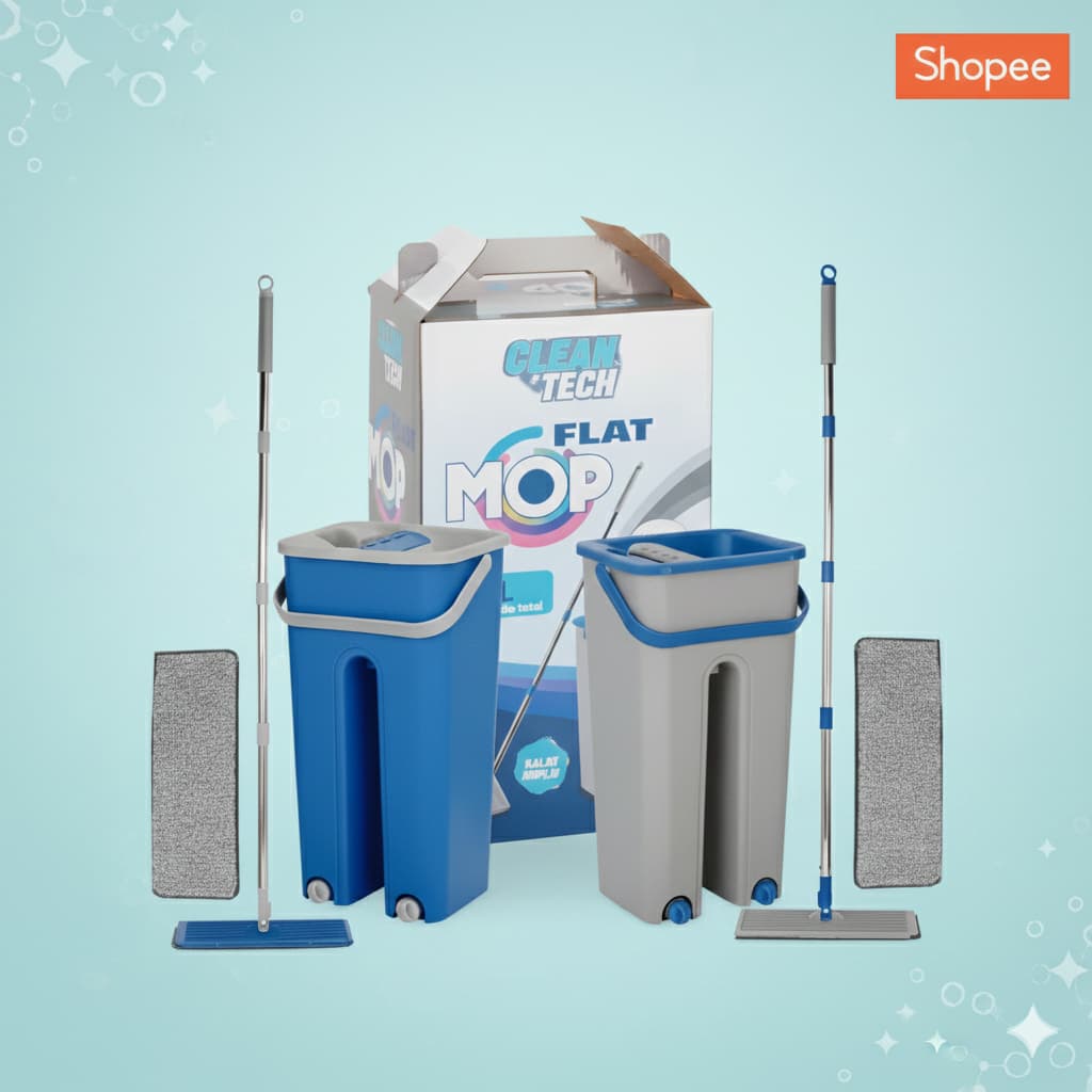 PROMOÇÃO Rodo Flat Mop + Balde Lava Seca + 2 Refil Sortido - Rodo Limpa Facil Pratico Magico