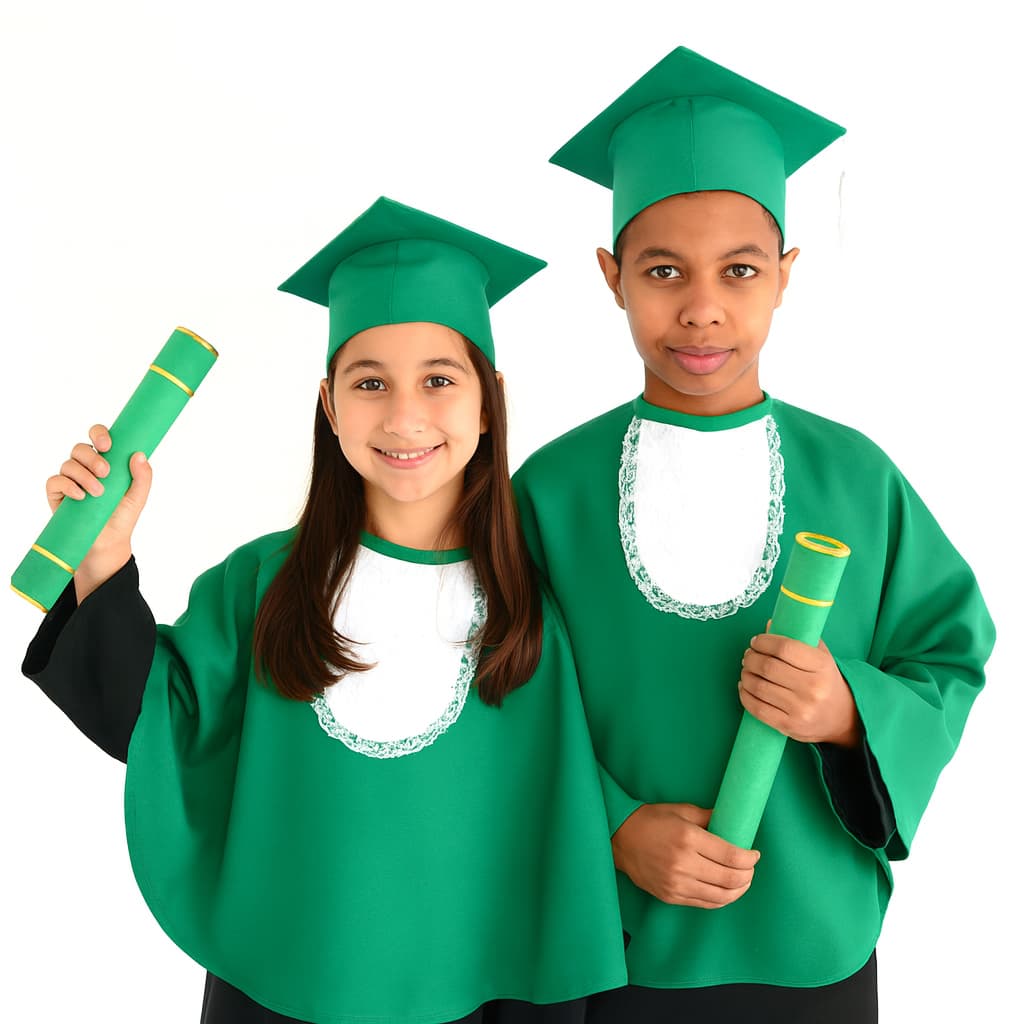 Conjunto Formatura Infantil Completo: Meia Beca + Canudo, Jabô e Capelo