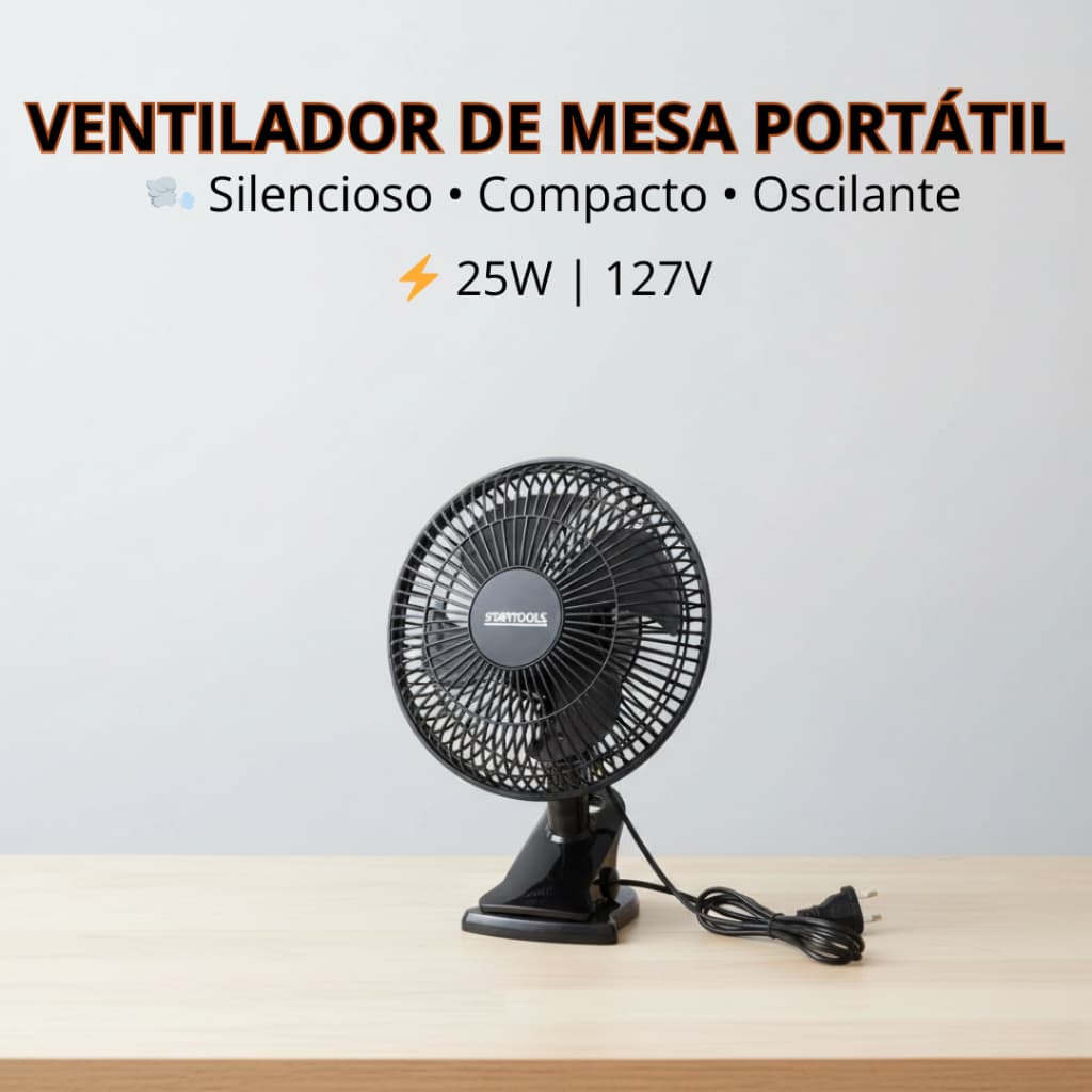 Ventilador de Mesa Portátil com Oscilação Silencioso 25W 127V