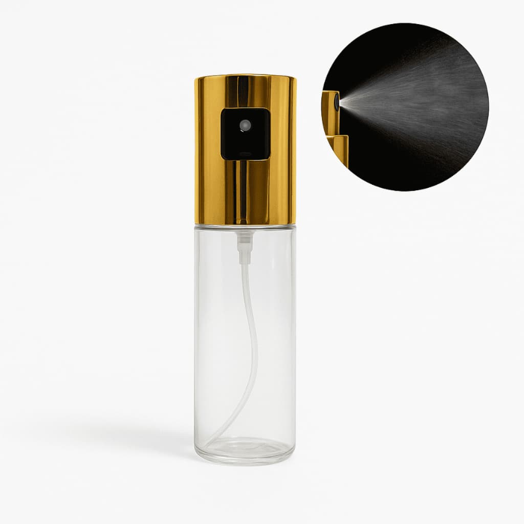Spray Borrifador de Óleo Vidro 100ml Pulverizador Azeite Vinagre Dourado ou Prata