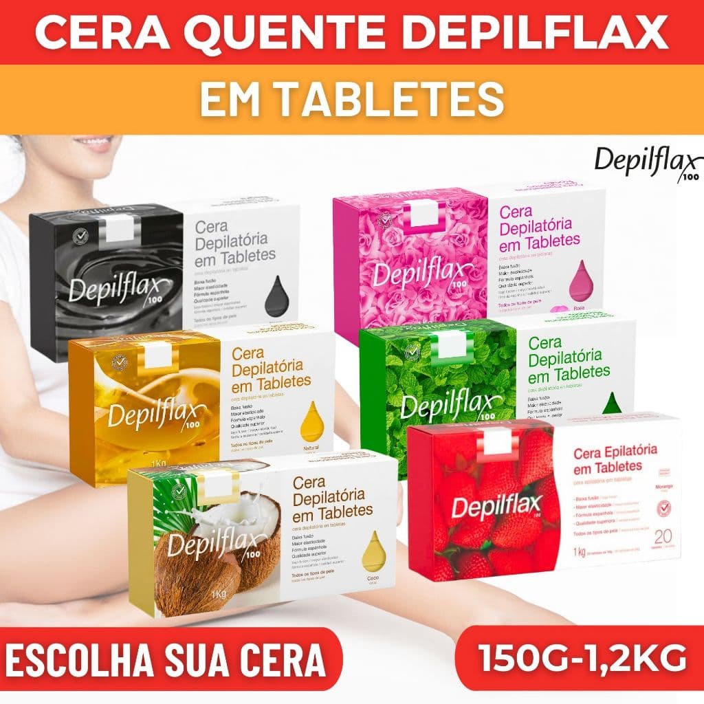 Kit Cera Depilatória em Barra Quente Depilflax Profissional 1,2kg Cera em Tabletes Natural Morango