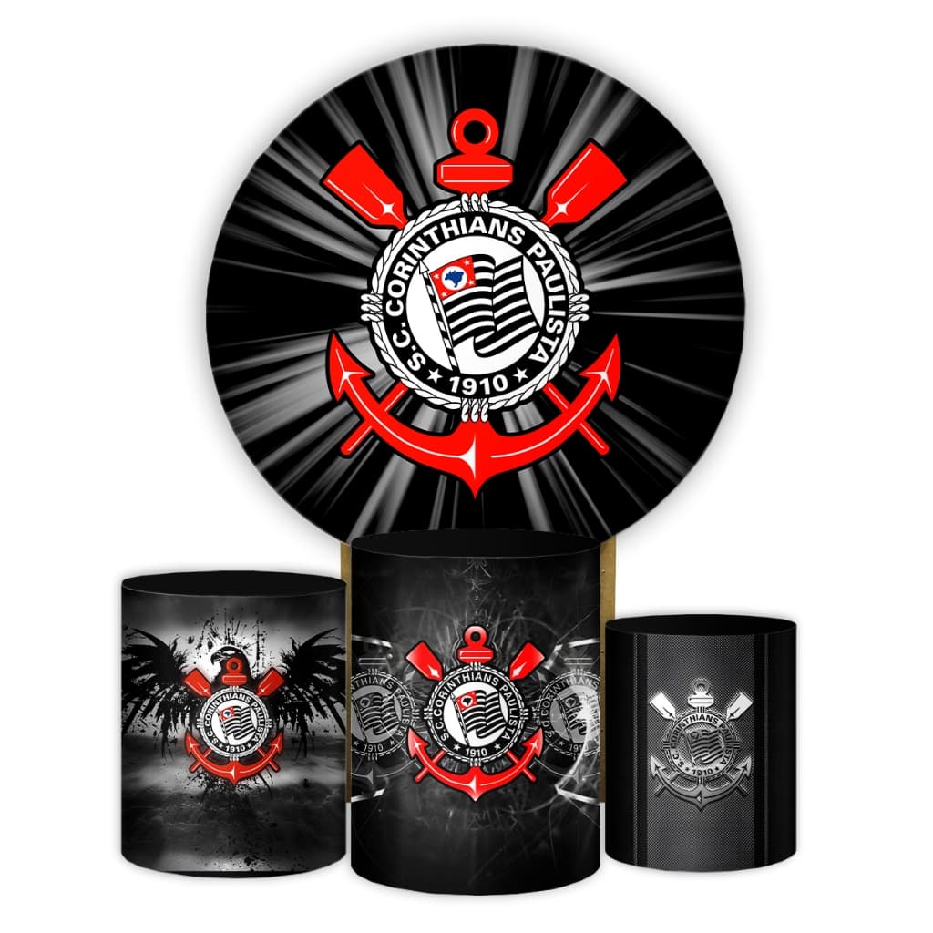 Kit Decoração Festa Tema Times Futebol - Capa Painel e Capas Cilindros Envio Rápido Aniversário Veste Fácil