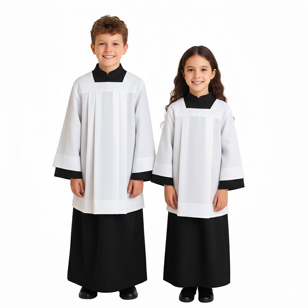 Roupa para Igreja Coroinha: Conjunto Túnica Branca e Sobrepeliz