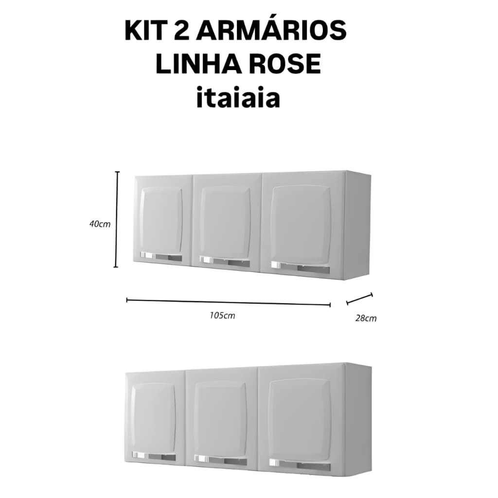 Kit 2 Armários Aéreo Cozinha 105cm Aço Itatiaia Rose 3 Portas