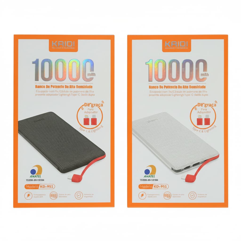 Carregador Portatil Power Bank Original Kaidi KD-951 10000mah entradas tc-v8-ios