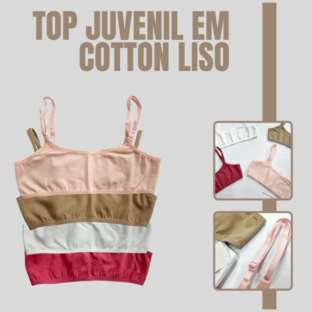 Top Sutiã Em Cotton Liso Sem Bojo Básico Juvenil Menina Conforto 1130-A