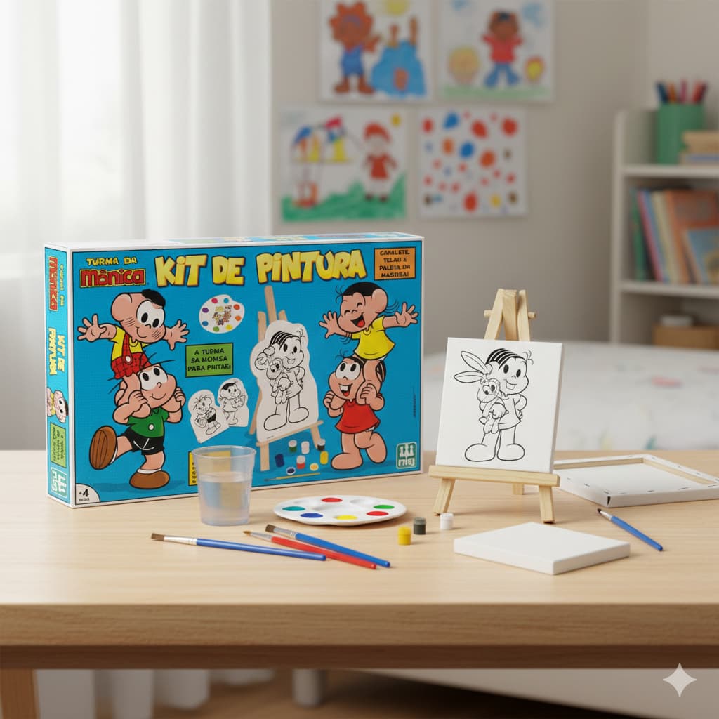 Kit Pintura Turma da Mônica presente infantil com telas e tintas diversão criativa da Nig Brinquedos